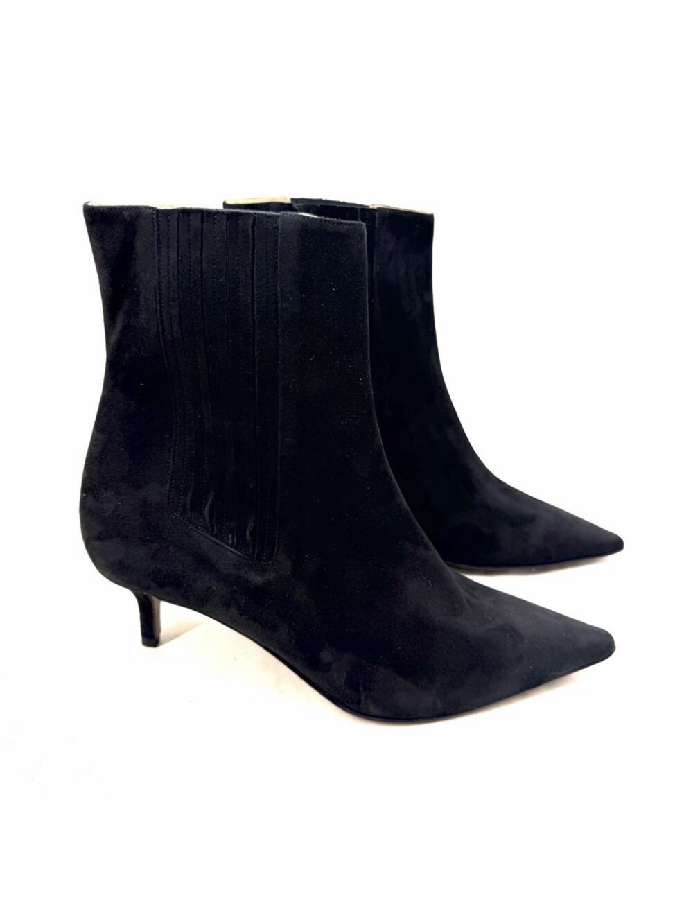 Lafayette 148 Black Suede Leather Pointy Toe Kitten Heel Ankle Boots Womens 9.5